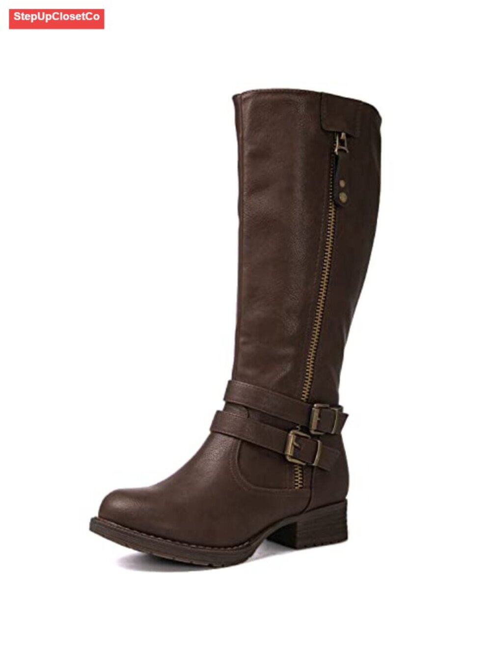 Women's Knee High Boots Faux Leather Low Heel Riding Boots